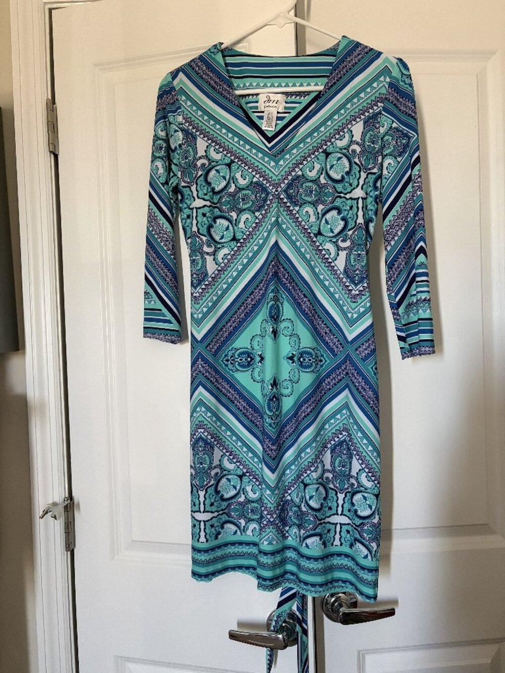 JM Collection Teal and Blue Printed Dress